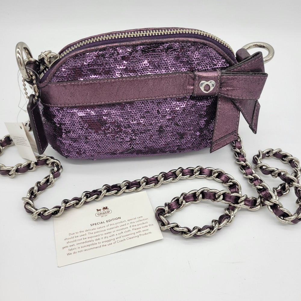 Coach Poppy Mini Gem Crossbody Bag 46100 Purple Sequin Metallic Special Edition